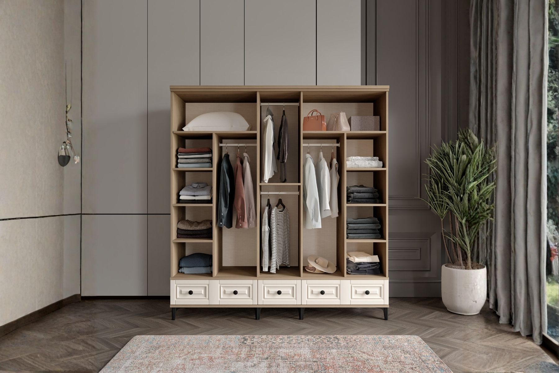 Merz Walnut 5 Kapılı Gardırop 