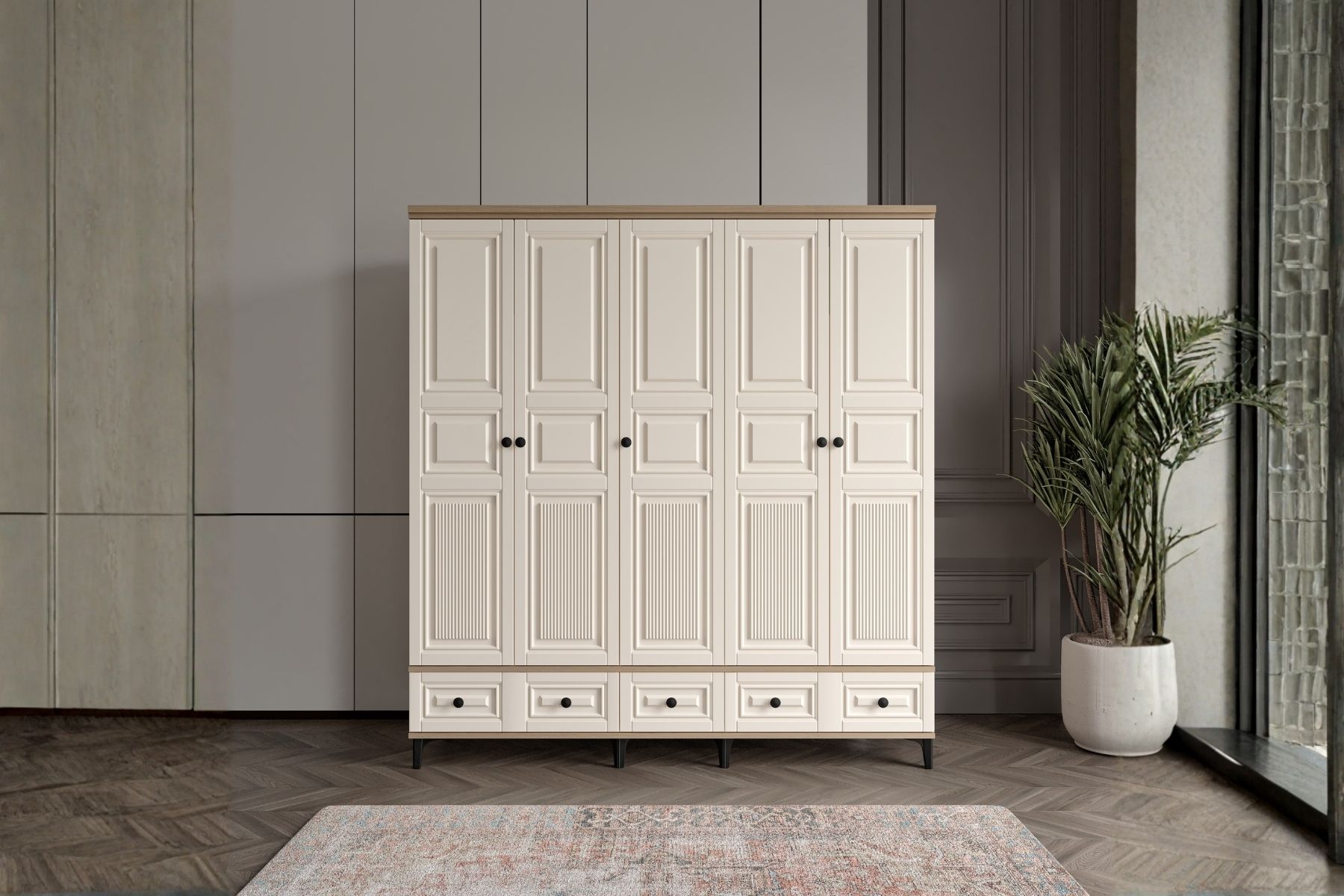 Merz Walnut 5 Kapılı Gardırop 