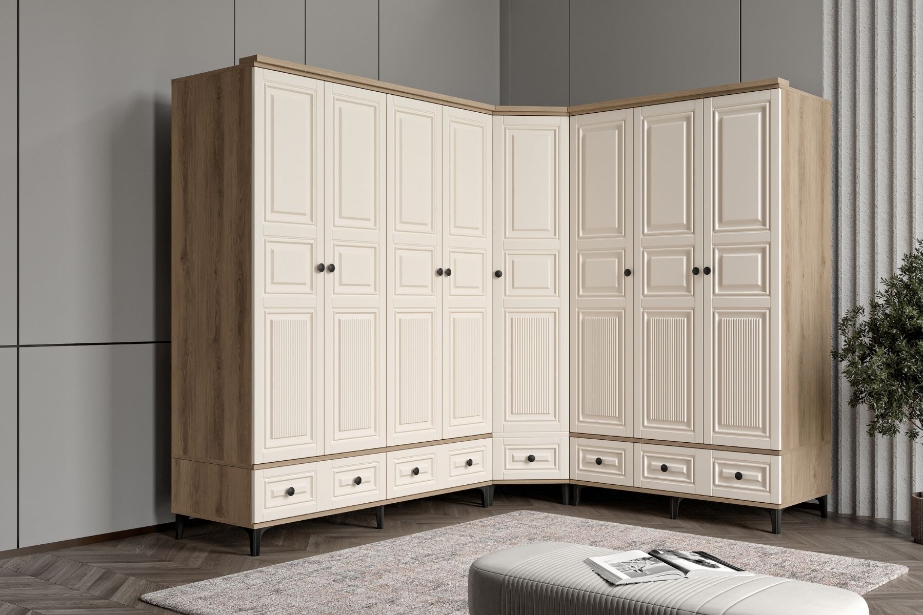 Merz Walnut Köşe Gardırop 