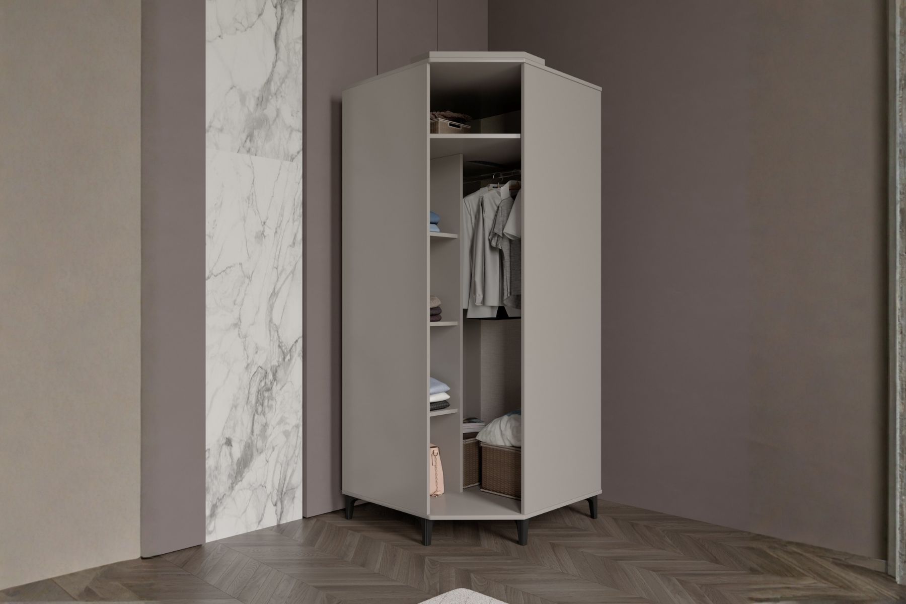 Merz Walnut Köşe Gardırop 