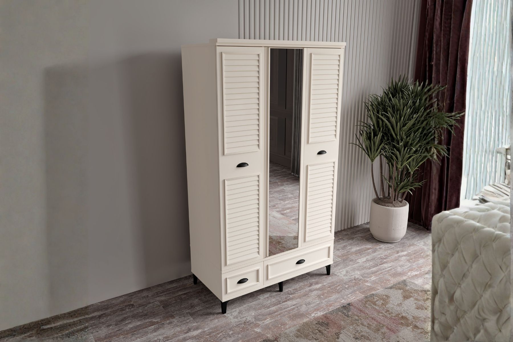 Char Moon 3 Kapılı Aynalı Gardırop 