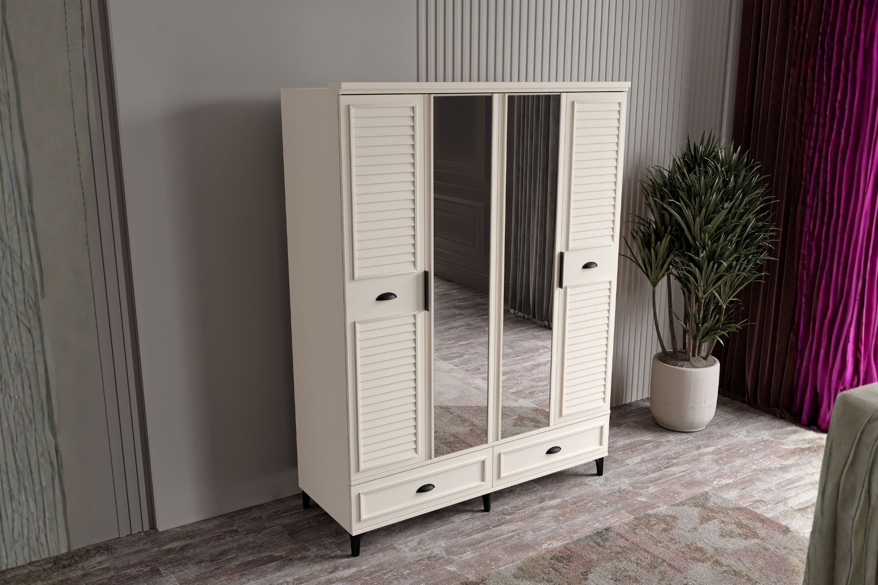 Char Moon 4 Kapılı Aynalı Gardırop 