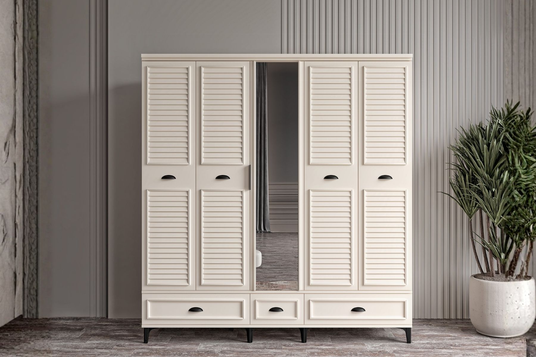 Char Moon 5 Kapılı Aynalı Gardırop 