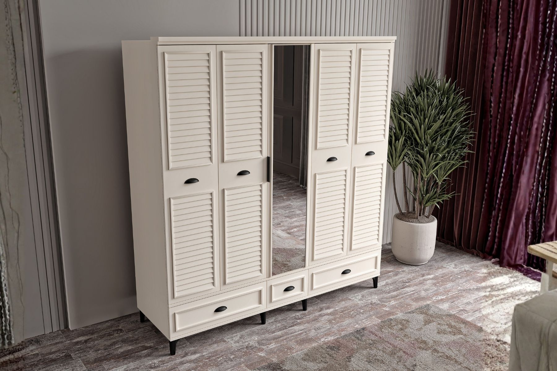 Char Moon 5 Kapılı Aynalı Gardırop 