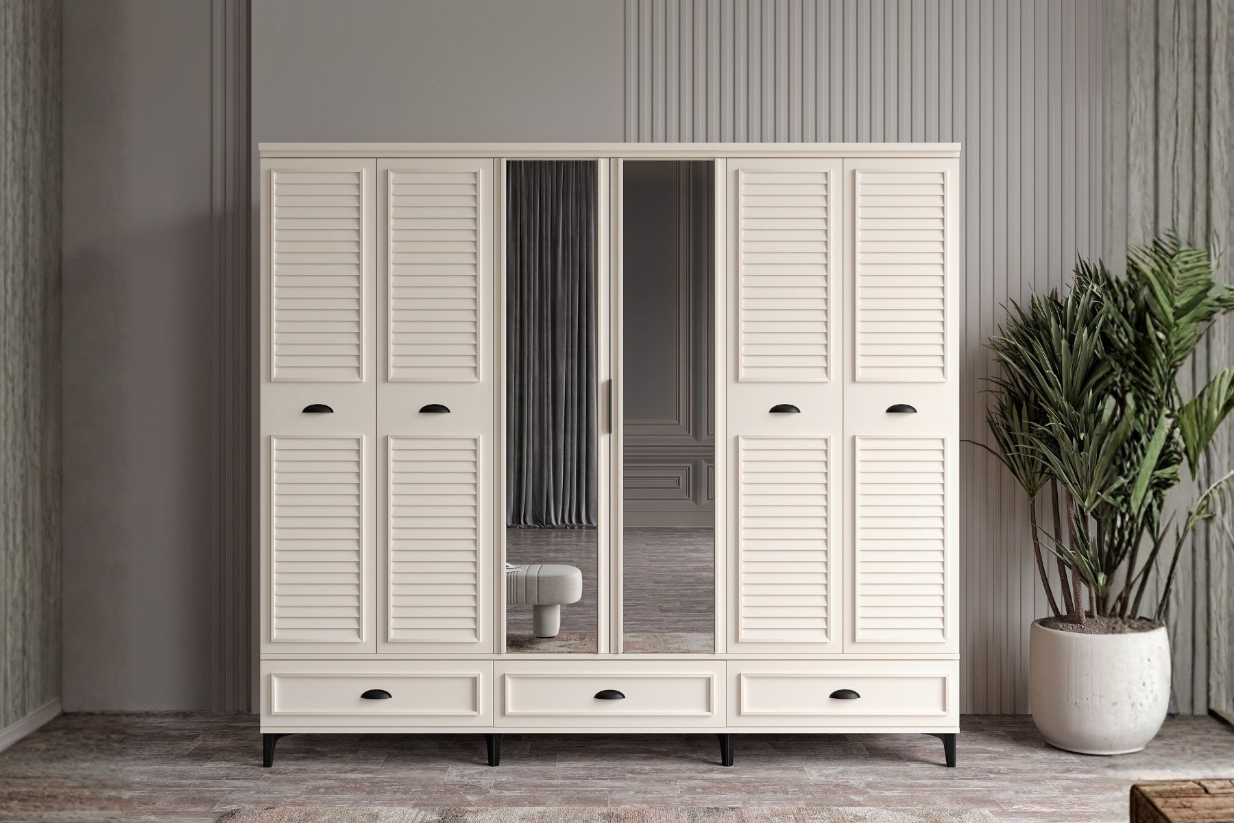 Char Moon 6 Kapılı Aynalı Gardırop 