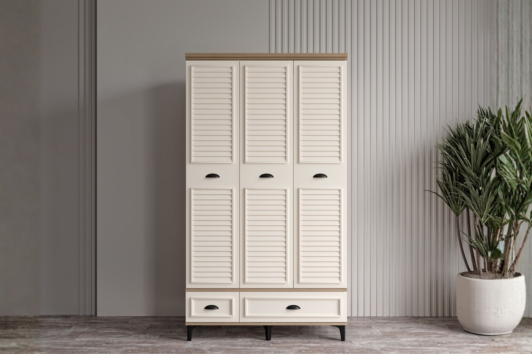 Char Walnut 3 Kapılı Gardırop 