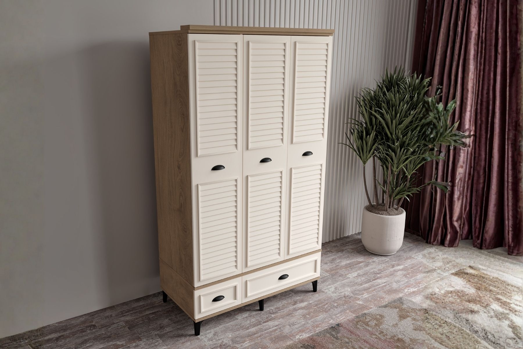 Char Walnut 3 Kapılı Gardırop 