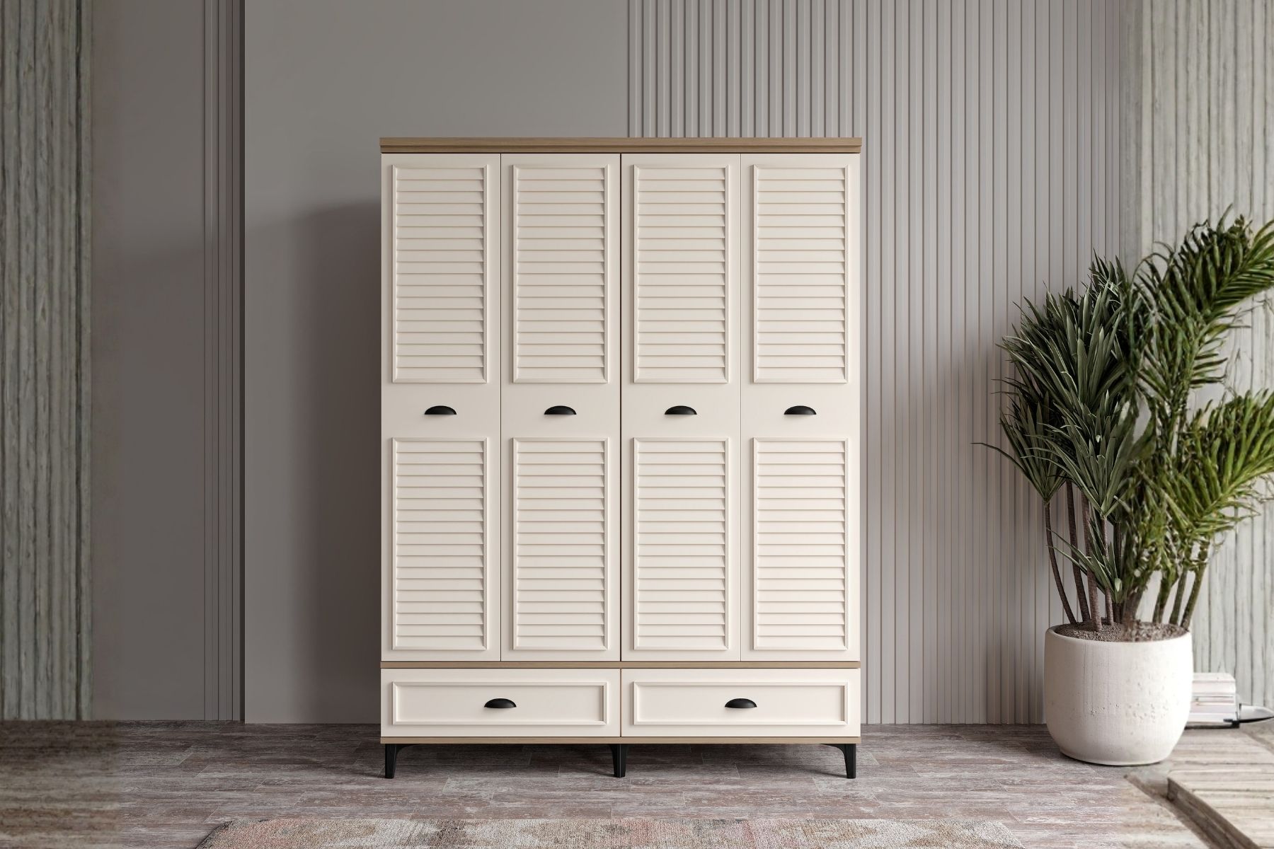 Char Walnut 4 Kapılı Gardırop 