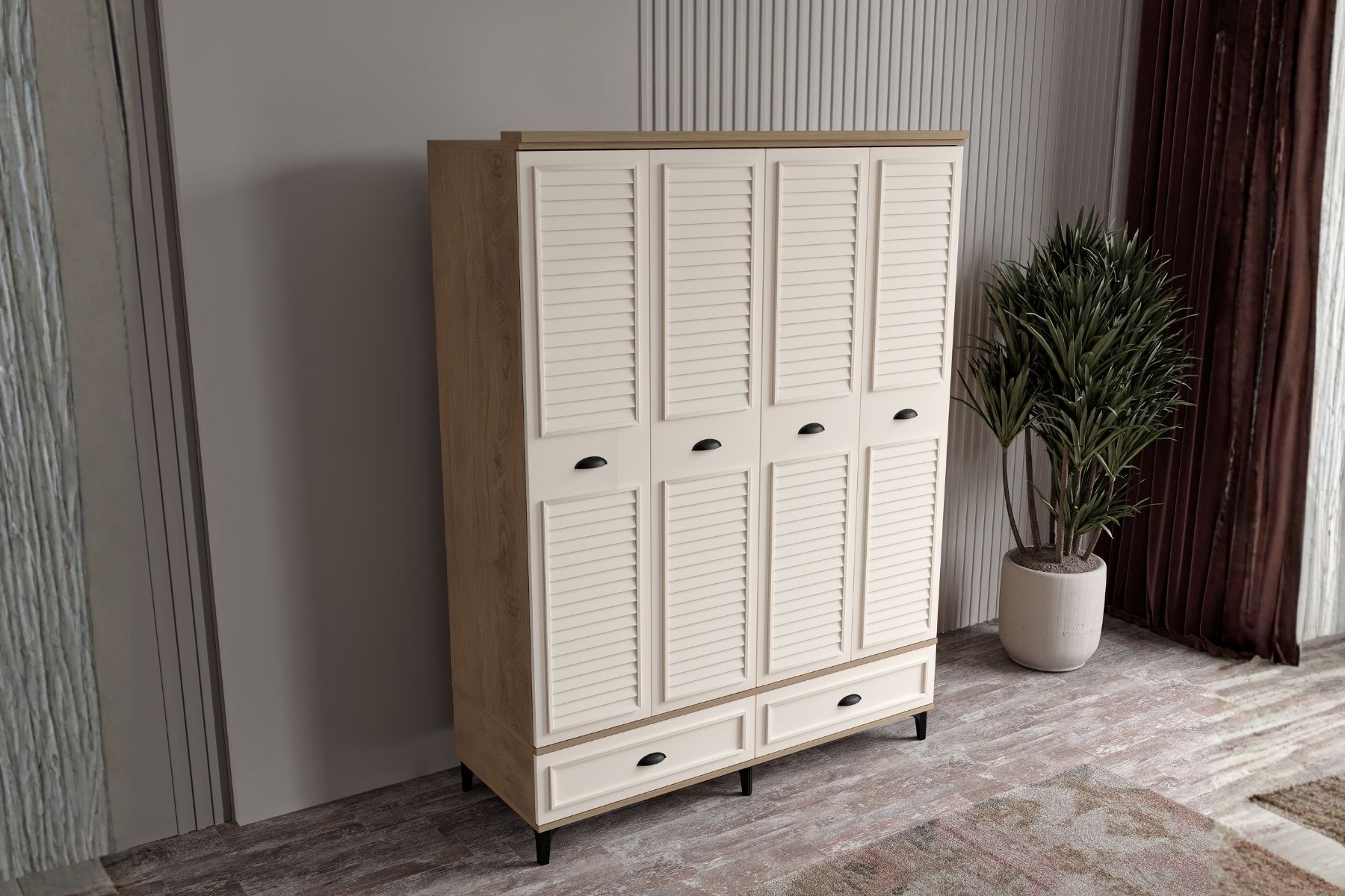 Char Walnut 4 Kapılı Gardırop 