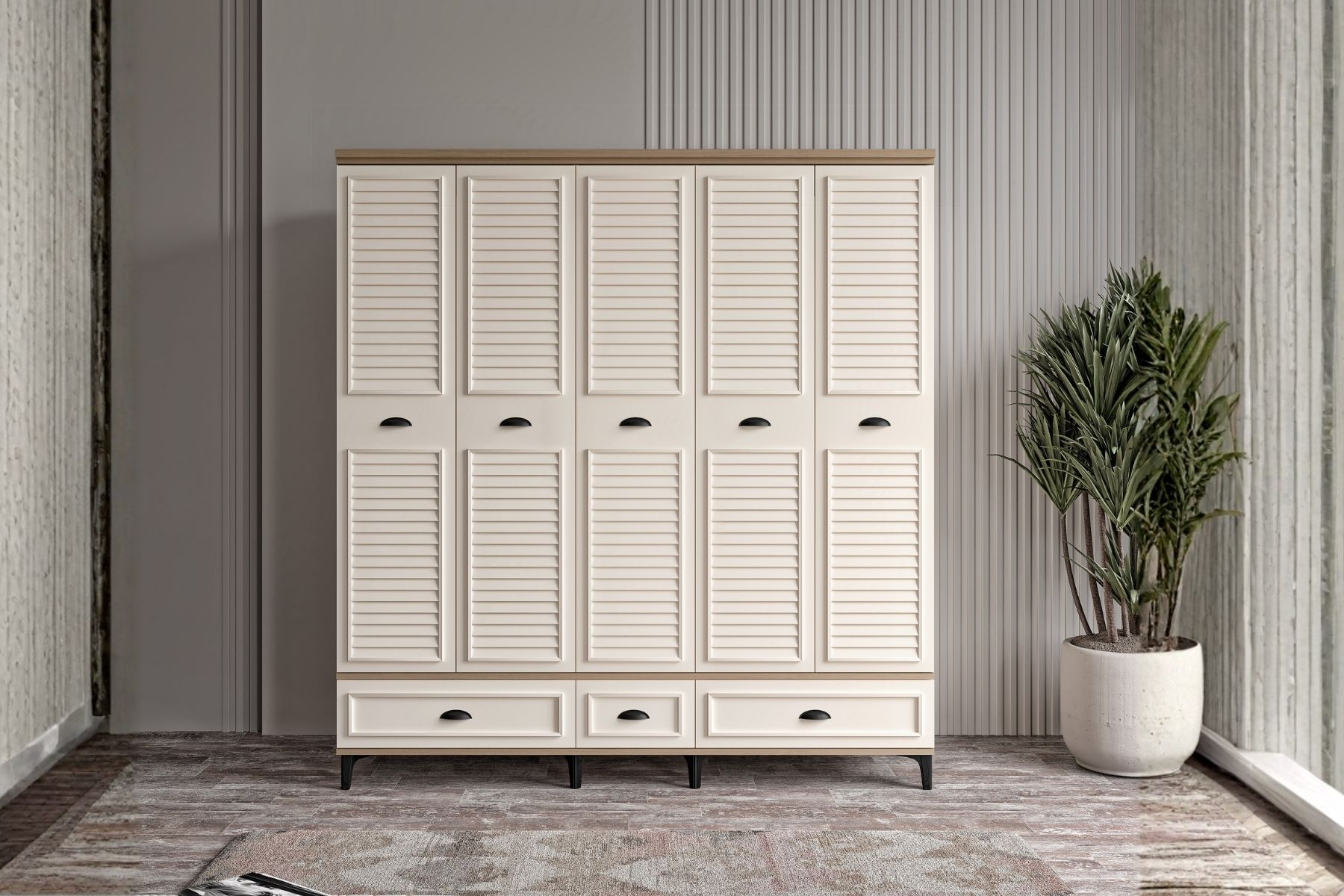 Char Walnut 5 Kapılı Gardırop 