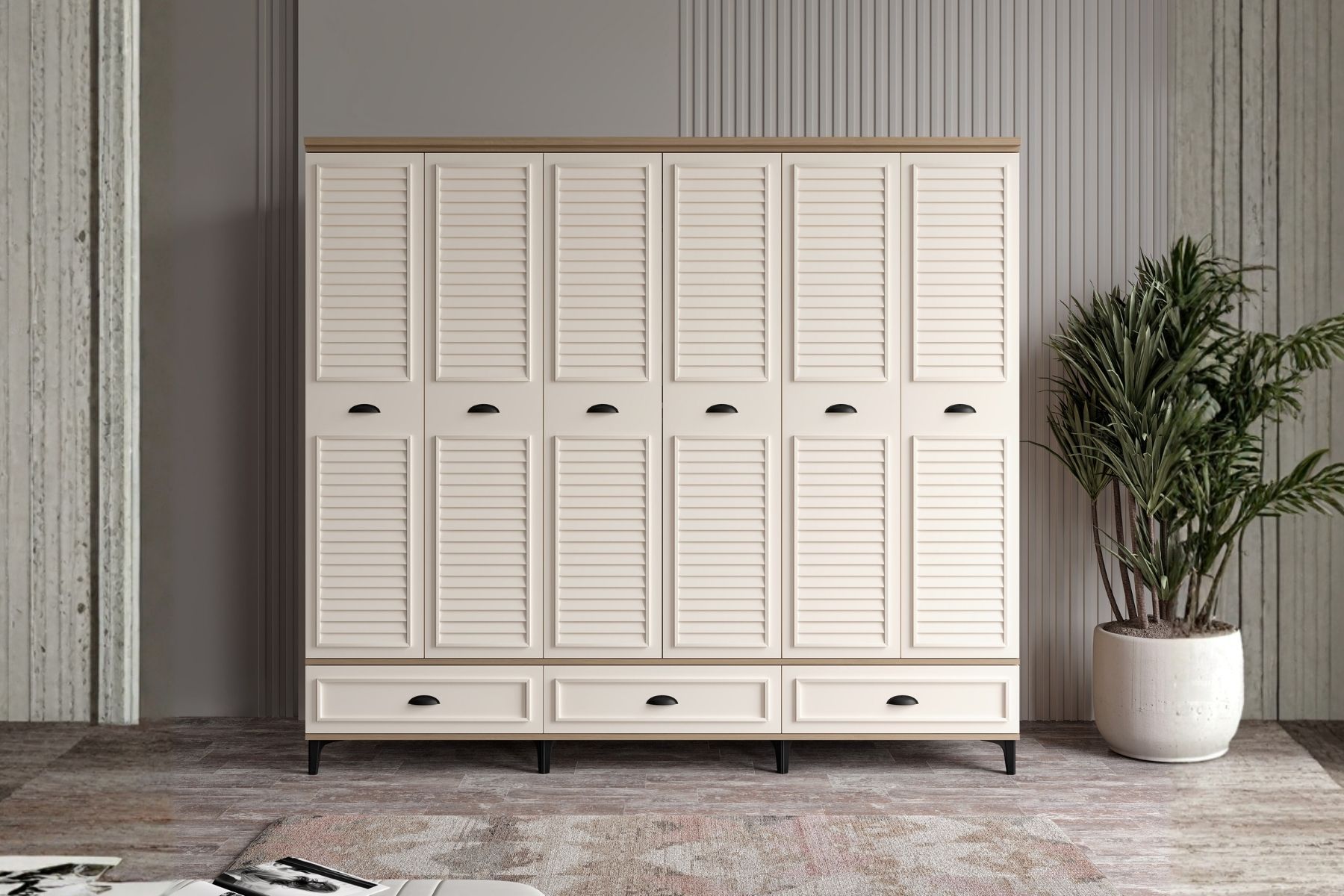 Char Walnut 6 Kapılı Gardırop 