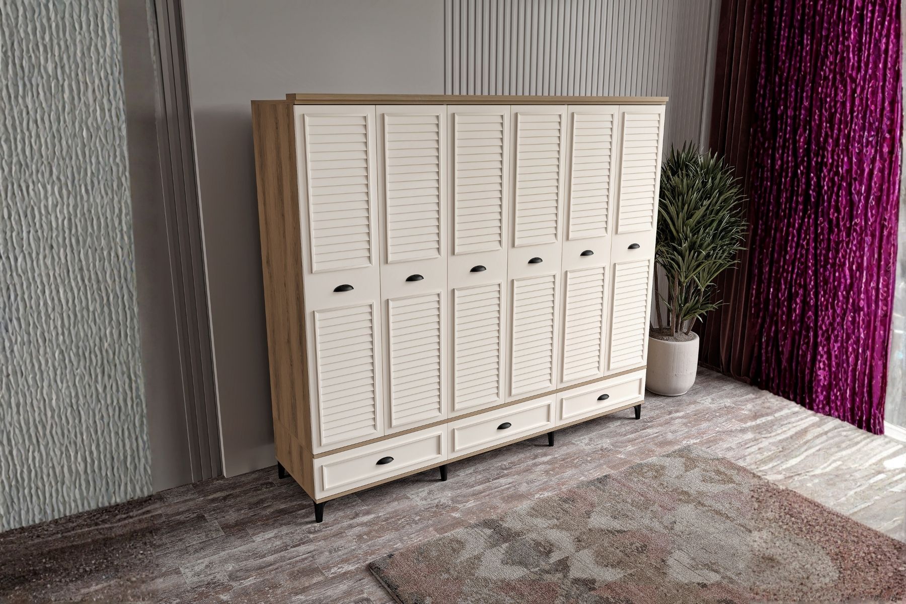 Char Walnut 6 Kapılı Gardırop 