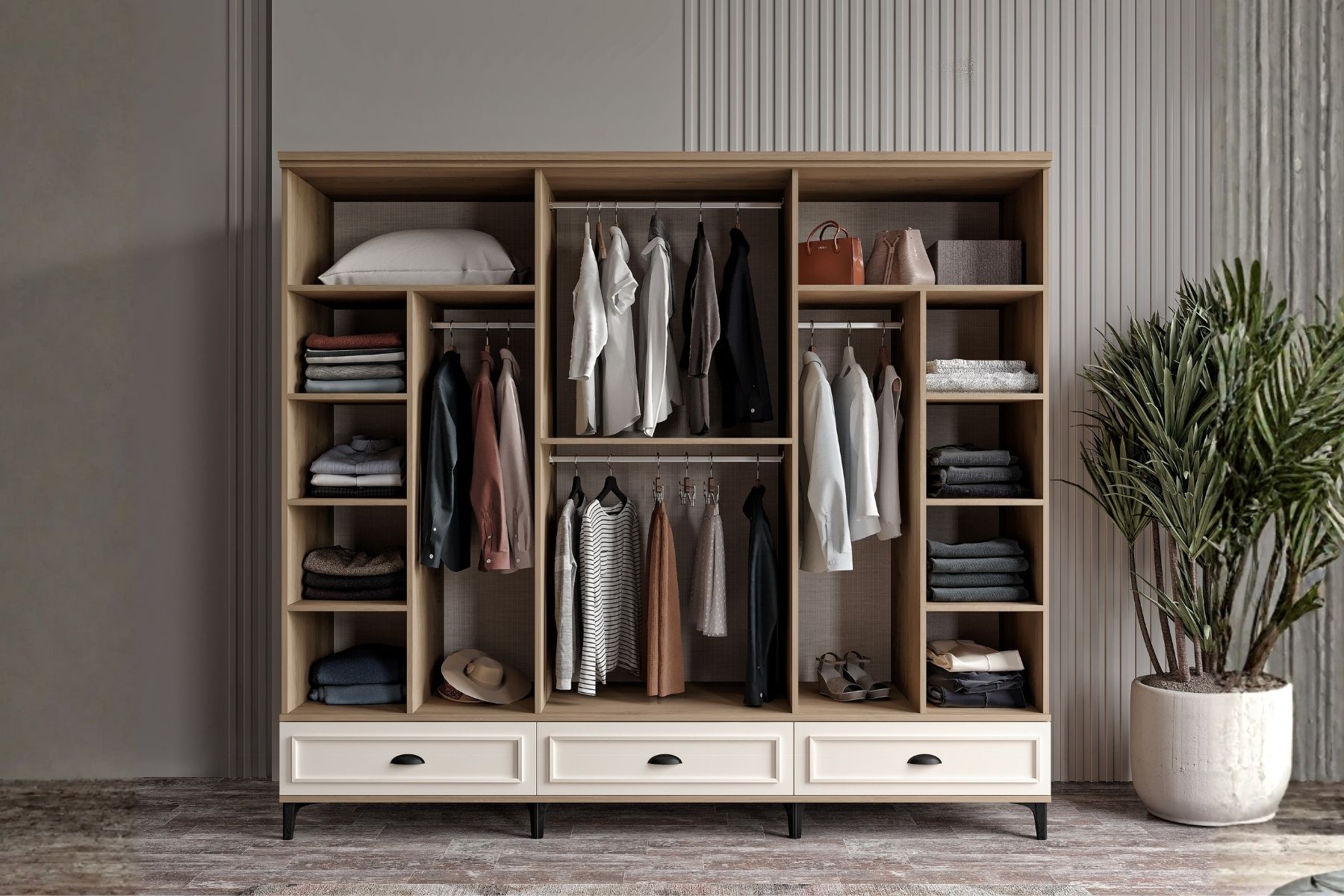 Char Walnut 6 Kapılı Gardırop 