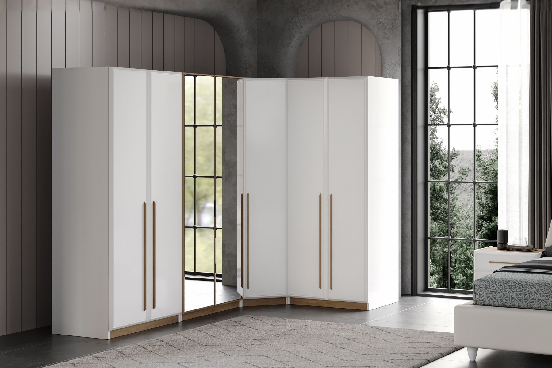 Lucca 7 Kapılı Aynalı Köşe Gardırop 