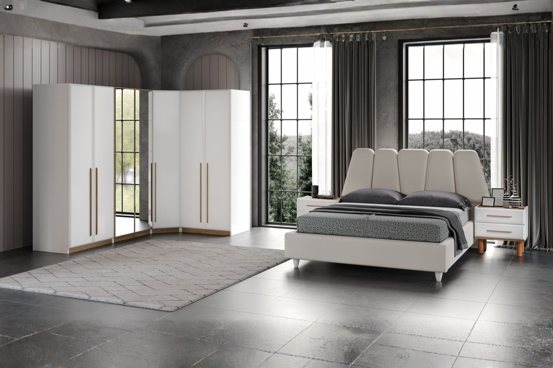 Lucca 7 Kapılı Aynalı Köşe Yatak Odası Takımı 