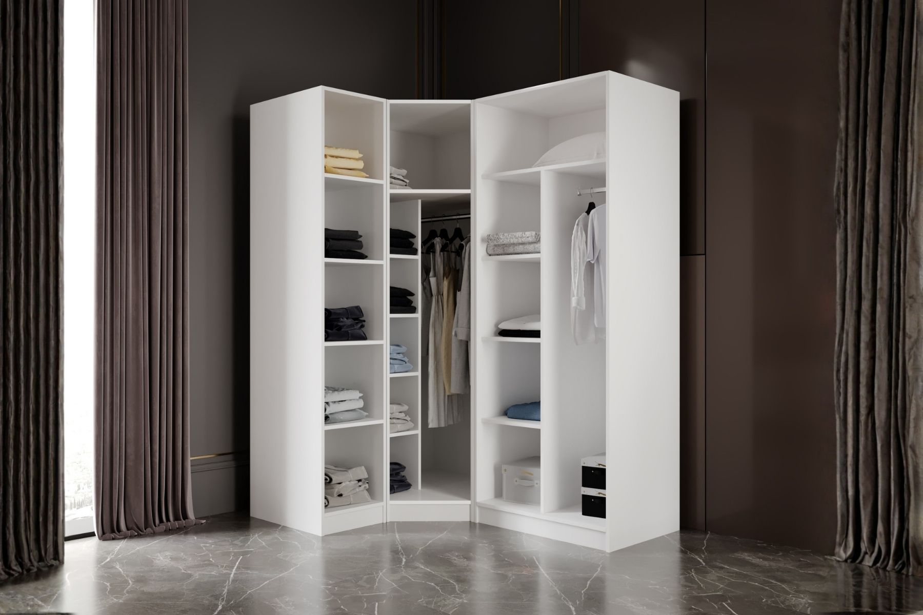 Tins 4 Kapılı Camlı Köşe Gardırop 