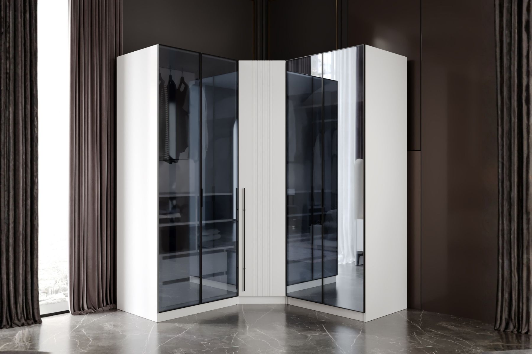 Tins 5 Kapılı Camlı Köşe Gardırop