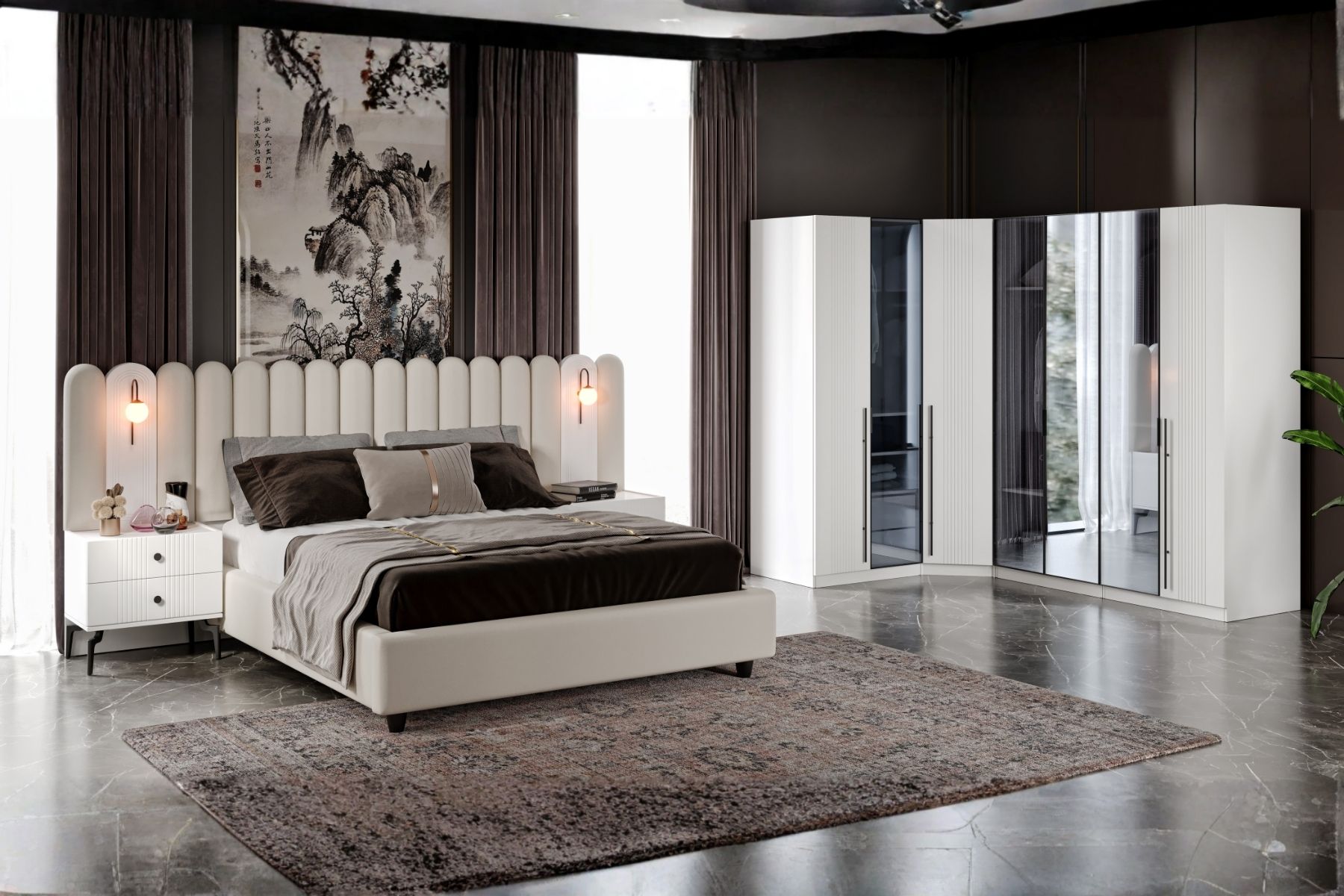 Tins 7 Kapılı Köşe Yatak Odası Takımı