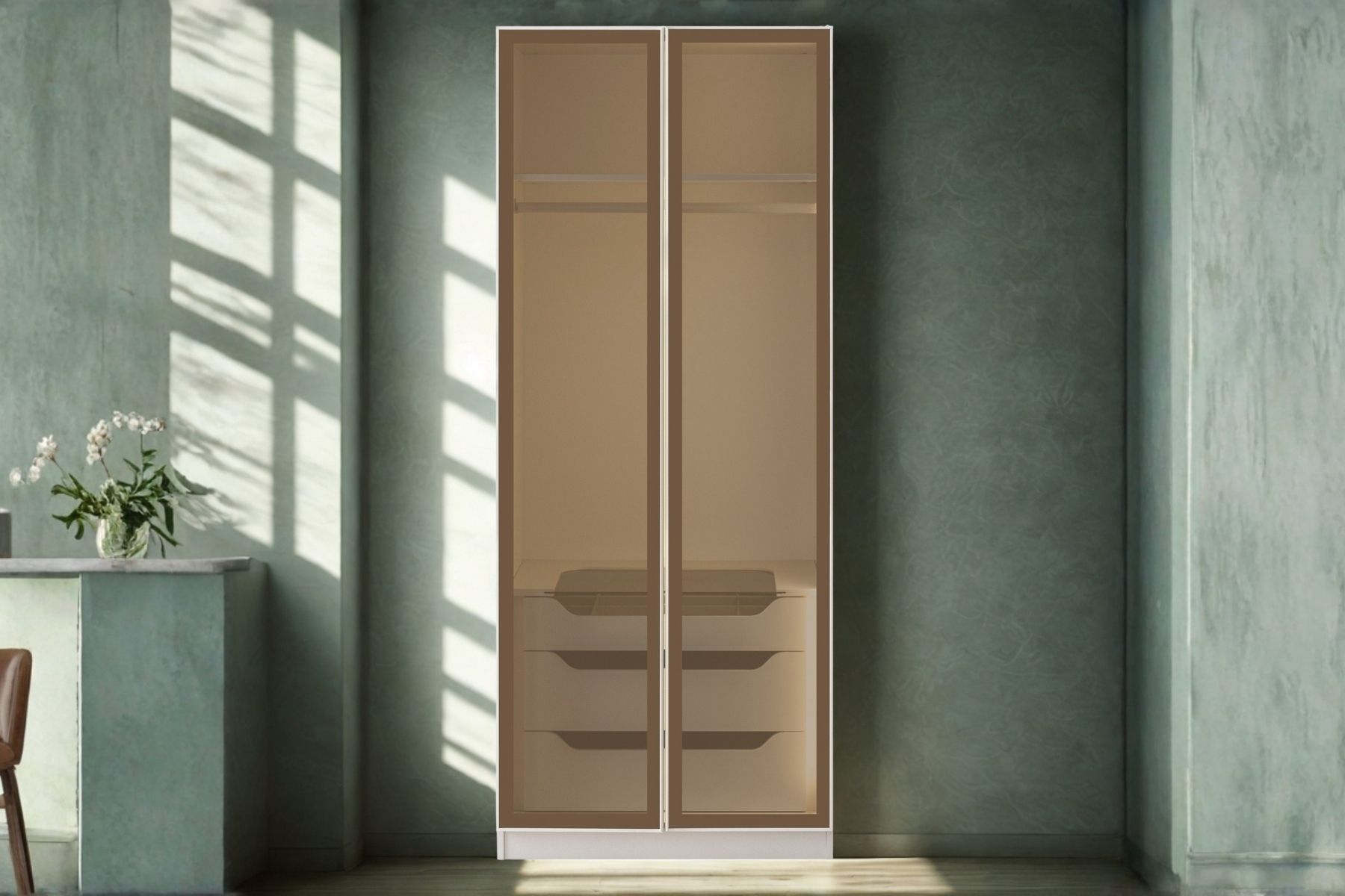 Felis 2 Kapılı Reflekte Camlı Çekmeceli Gardırop