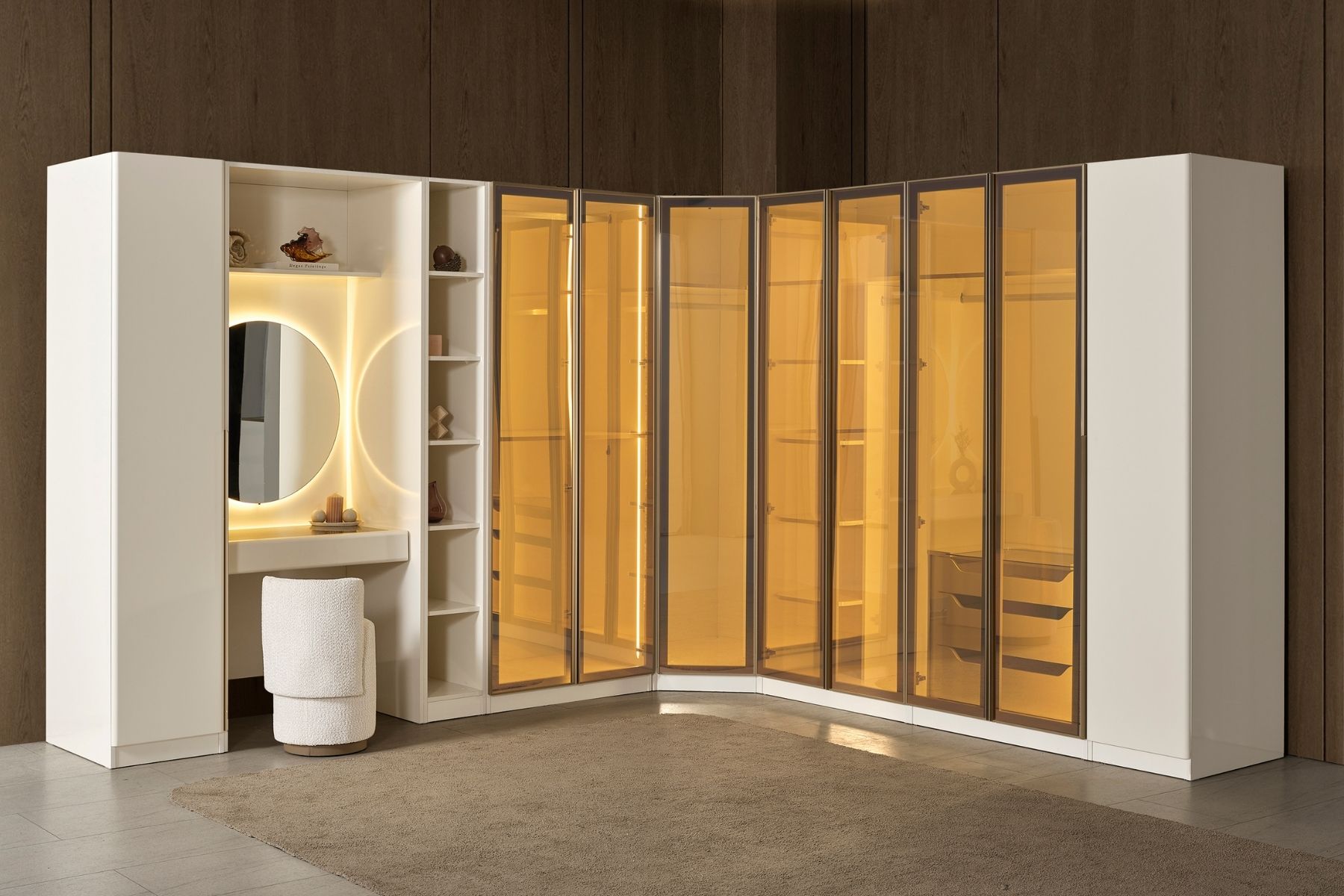 Marle Reflekte Camlı Köşe Gardırop