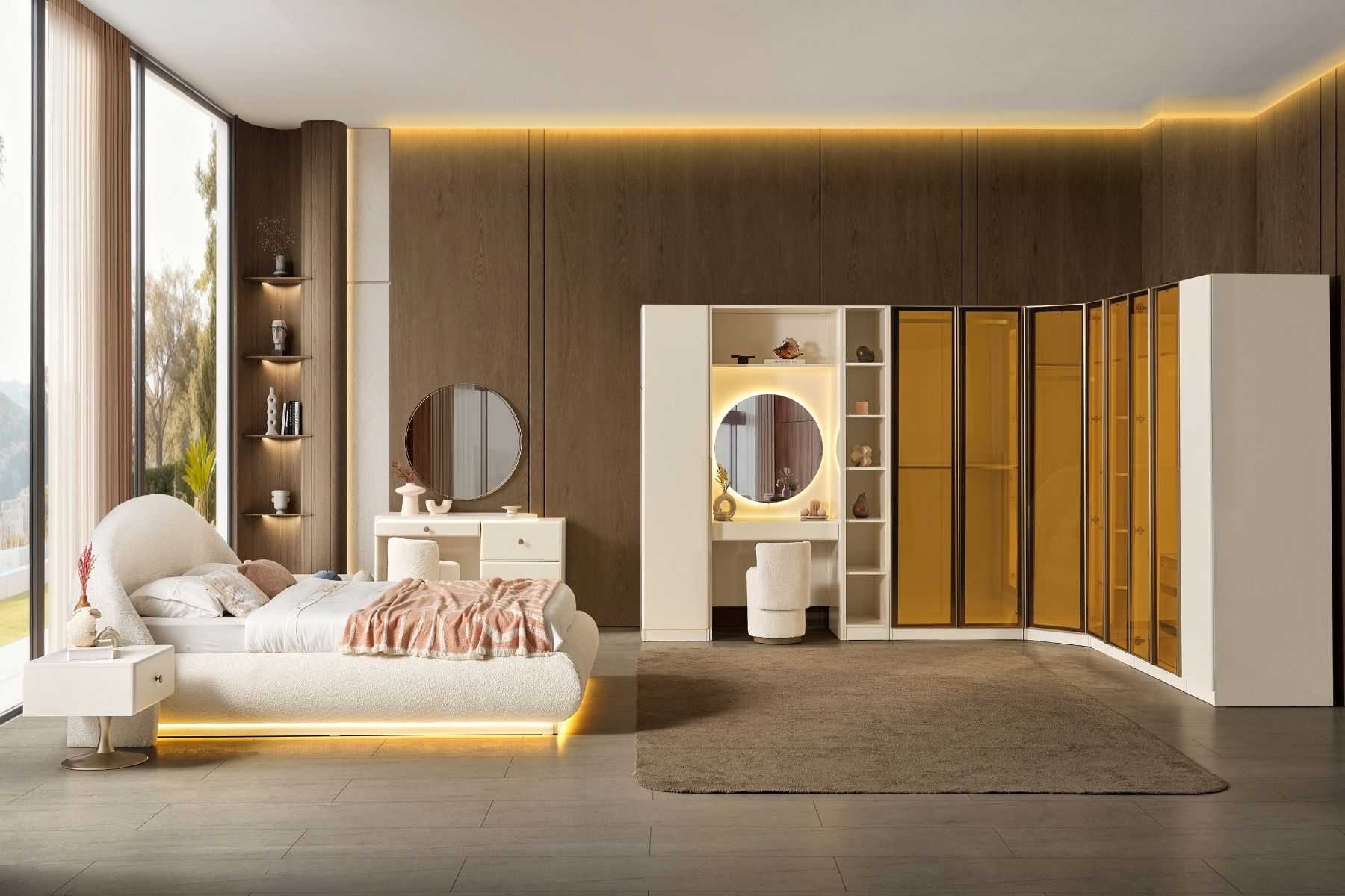 Marle Reflekte Camlı Köşe Yatak Odası Takımı 