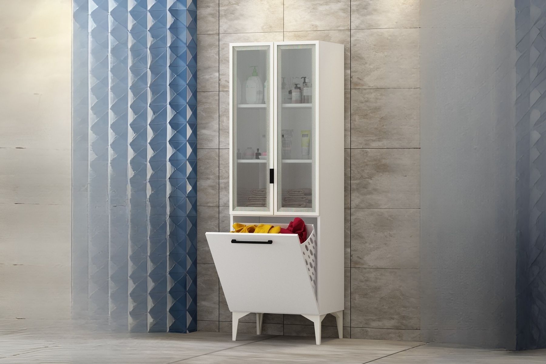 Yen 2 Kapaklı Kirli Sepetli Banyo Dolabı Yen 2 Kapaklı Kirli Sepetli Banyo Dolabı