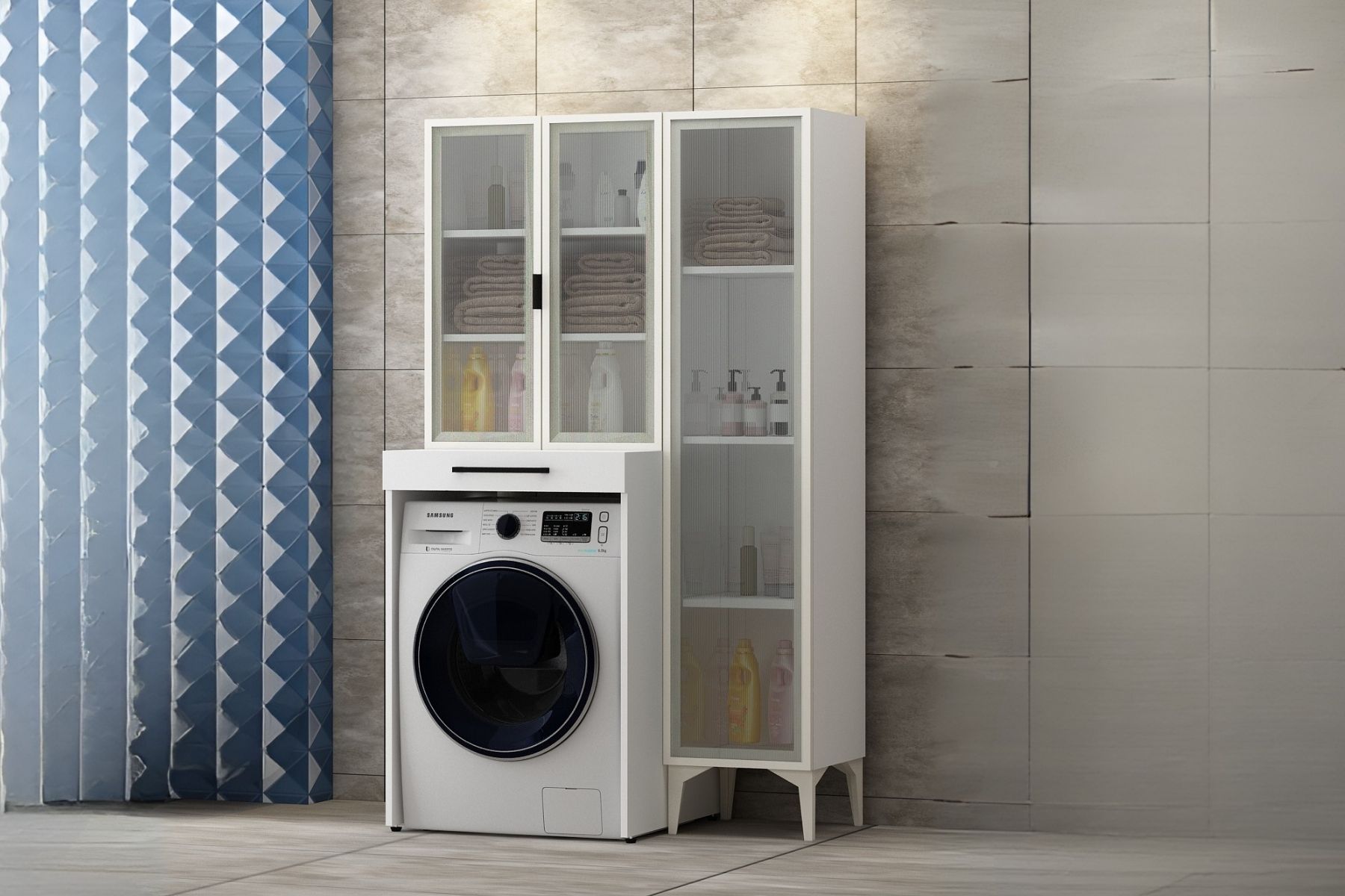 Yen 3 Kapaklı Çamaşır Makinesi Dolabı Yen 3 Kapaklı Çamaşır Makinesi Dolabı