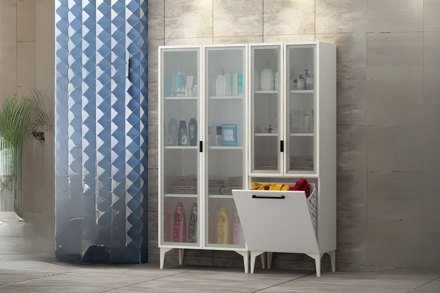 Yen 4 Kapaklı Kirli Sepetli Banyo Dolabı Yen 4 Kapaklı Kirli Sepetli Banyo Dolabı