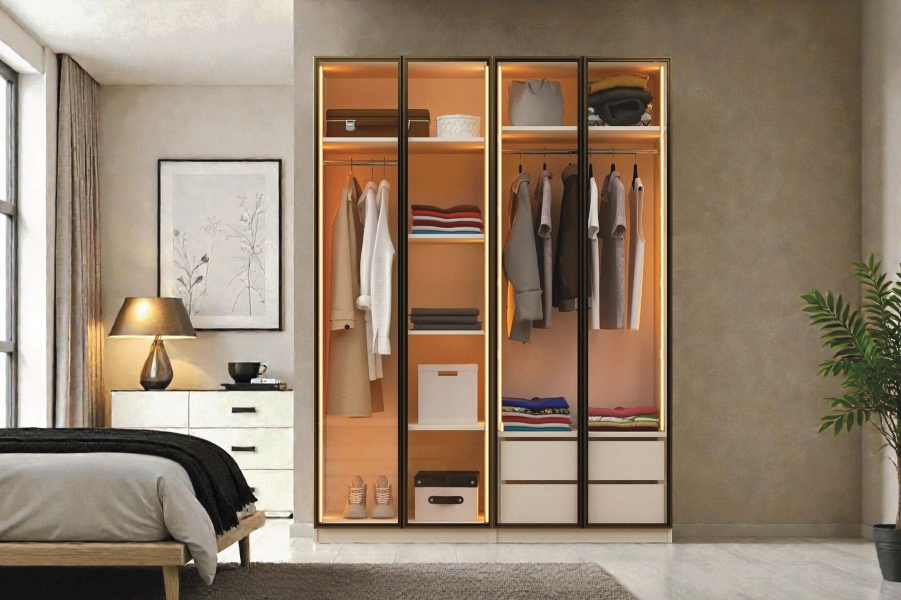 Novis 4 Kapılı Reflekte Camlı Gardırop