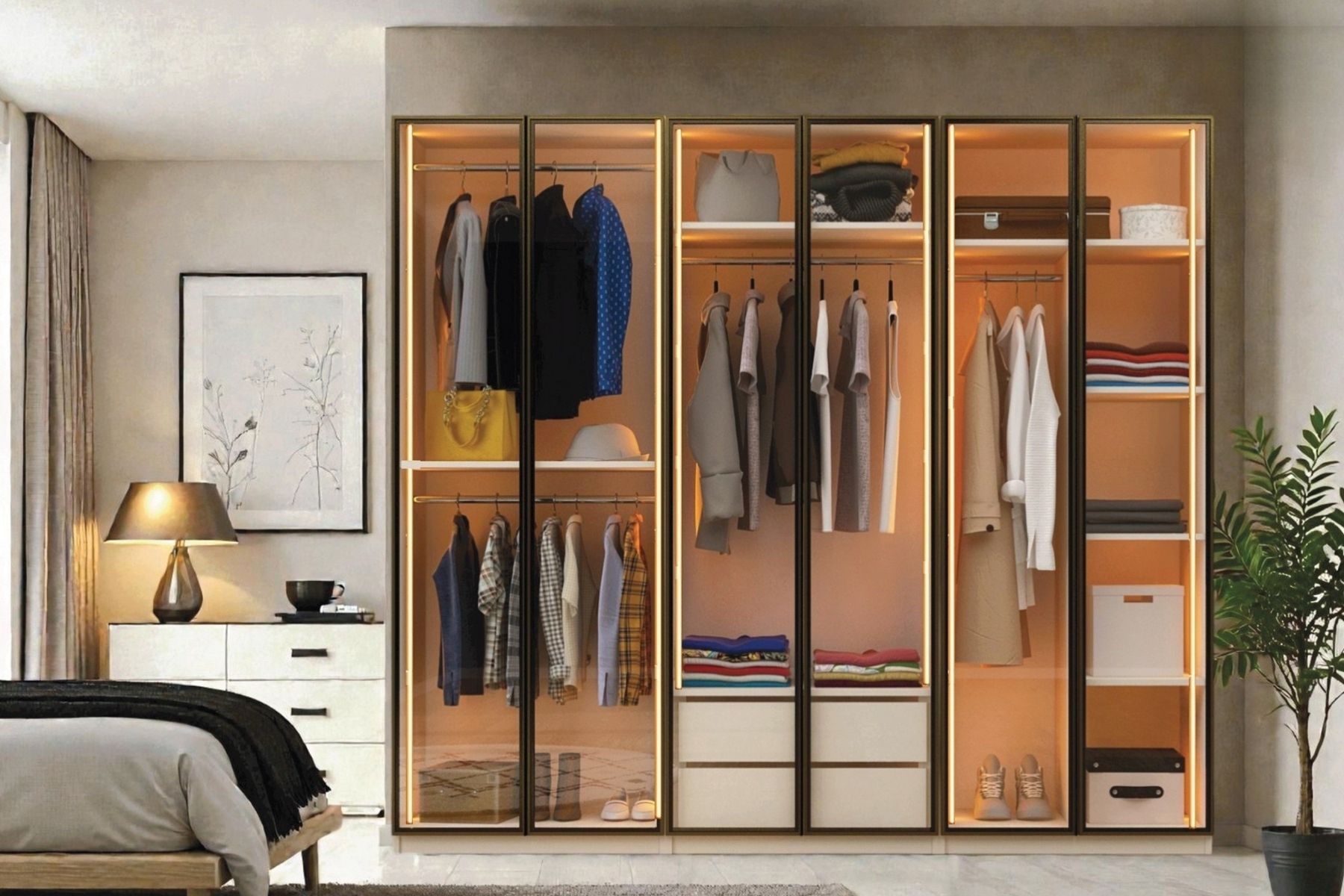 Novis 6 Kapılı Reflekte Camlı Gardırop