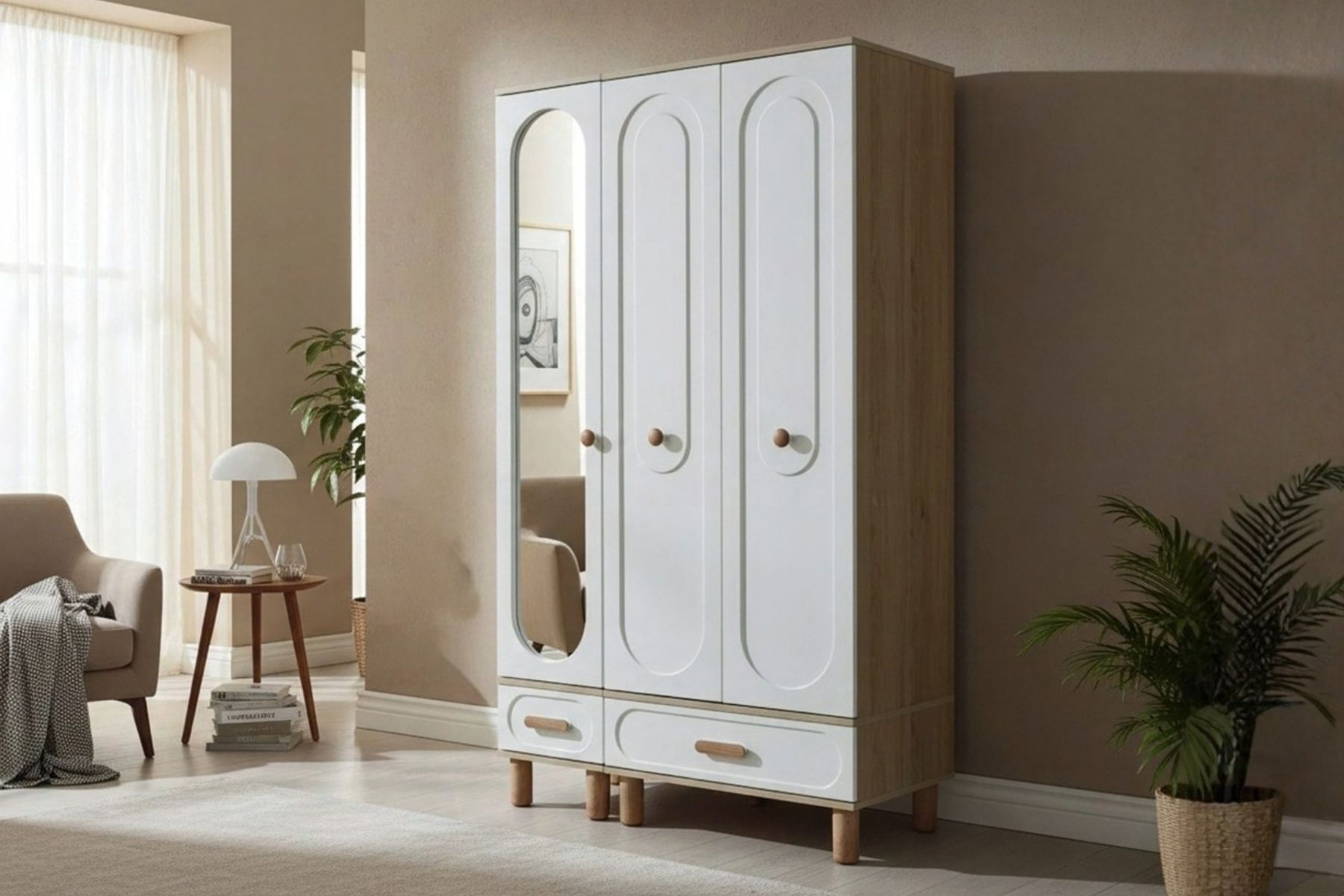 Bohen Wood 3 Kapılı Aynalı Gardırop 