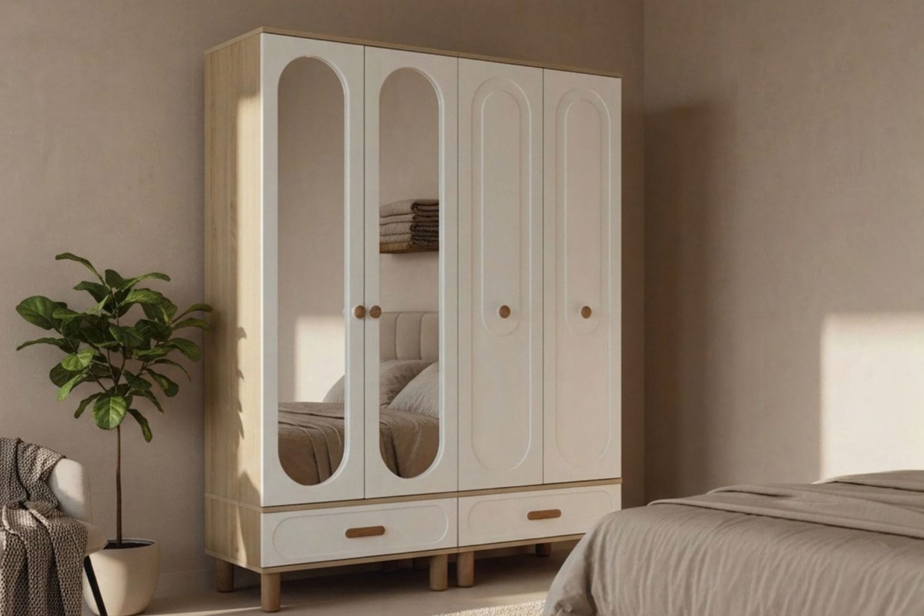 Bohen Wood 4 Kapılı Aynalı Gardırop