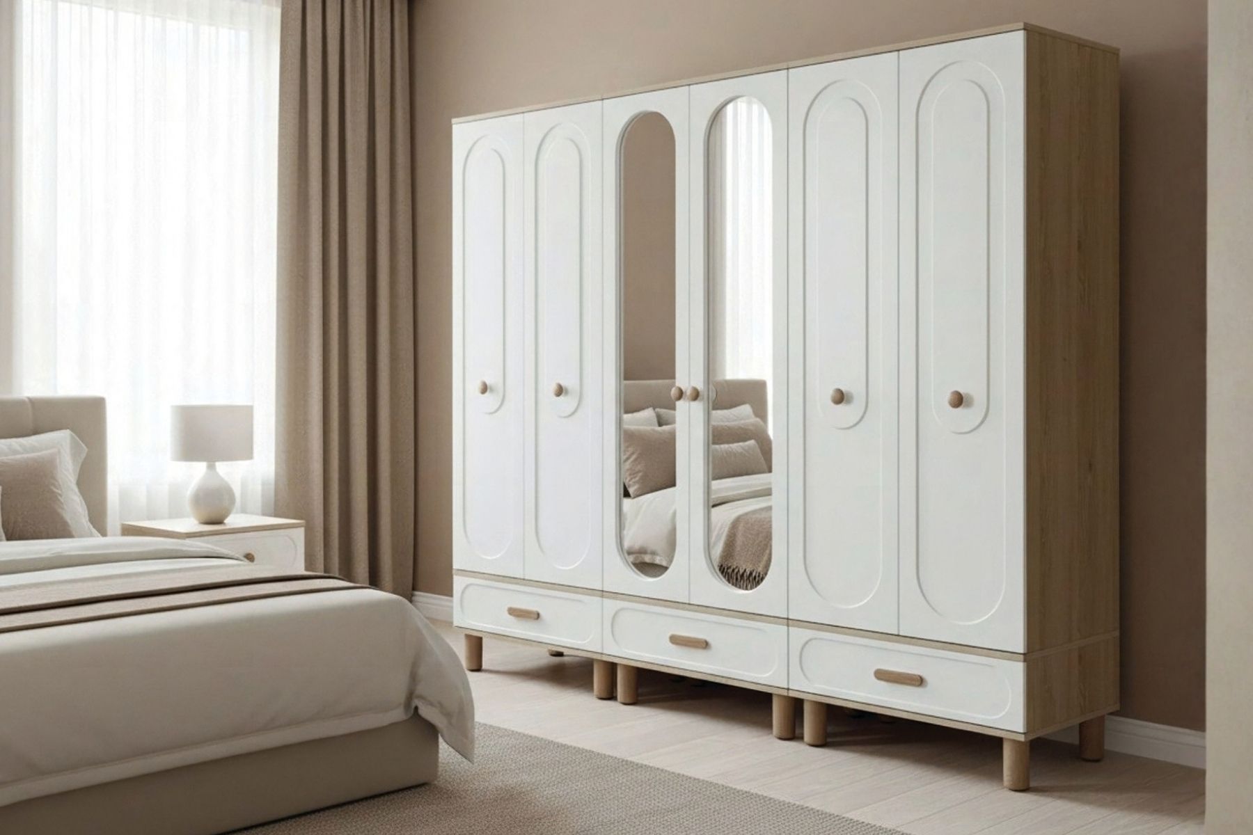 Bohen Wood 6 Kapılı Aynalı Gardırop 