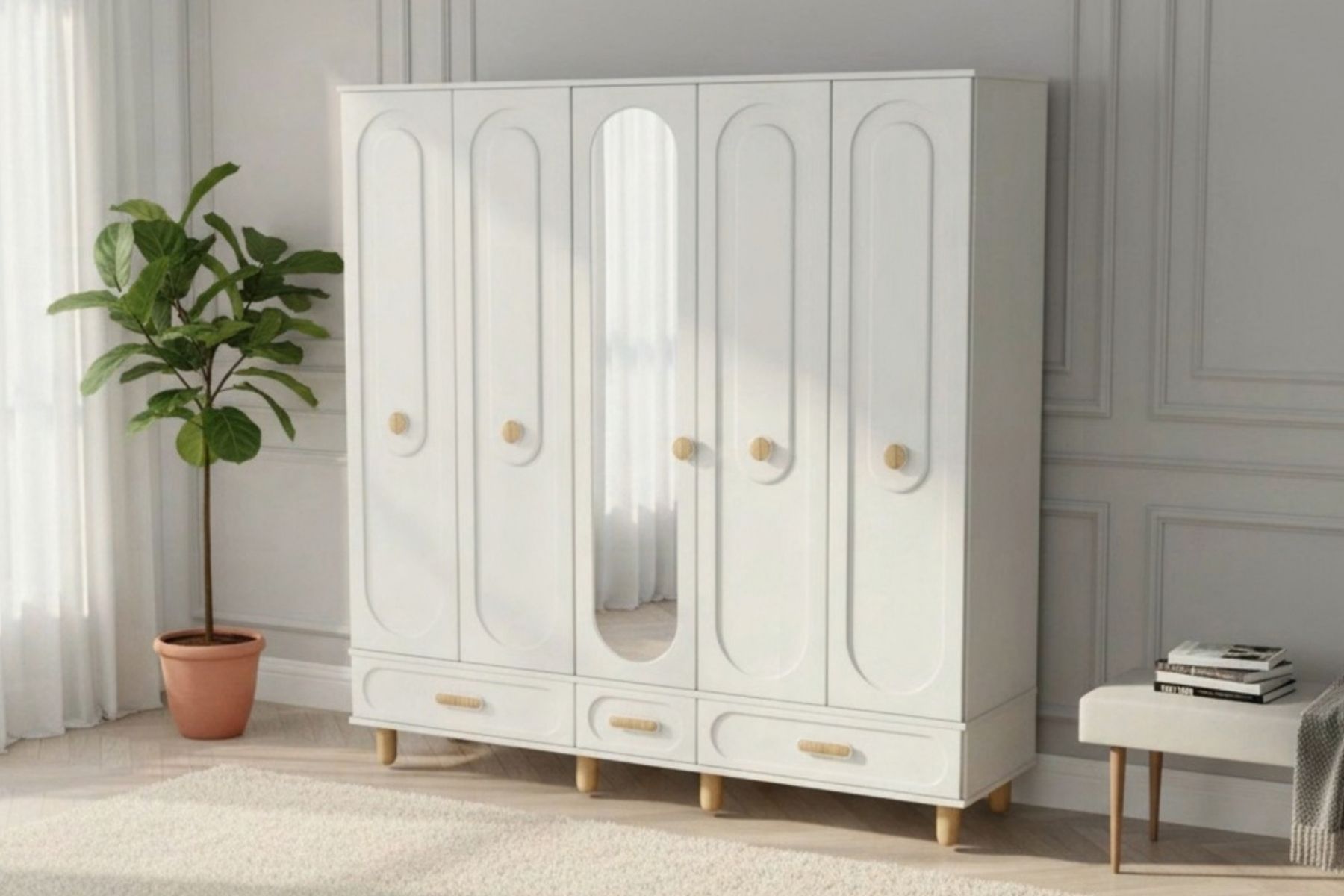 Bohen Moon 5 Kapılı Aynalı Gardırop