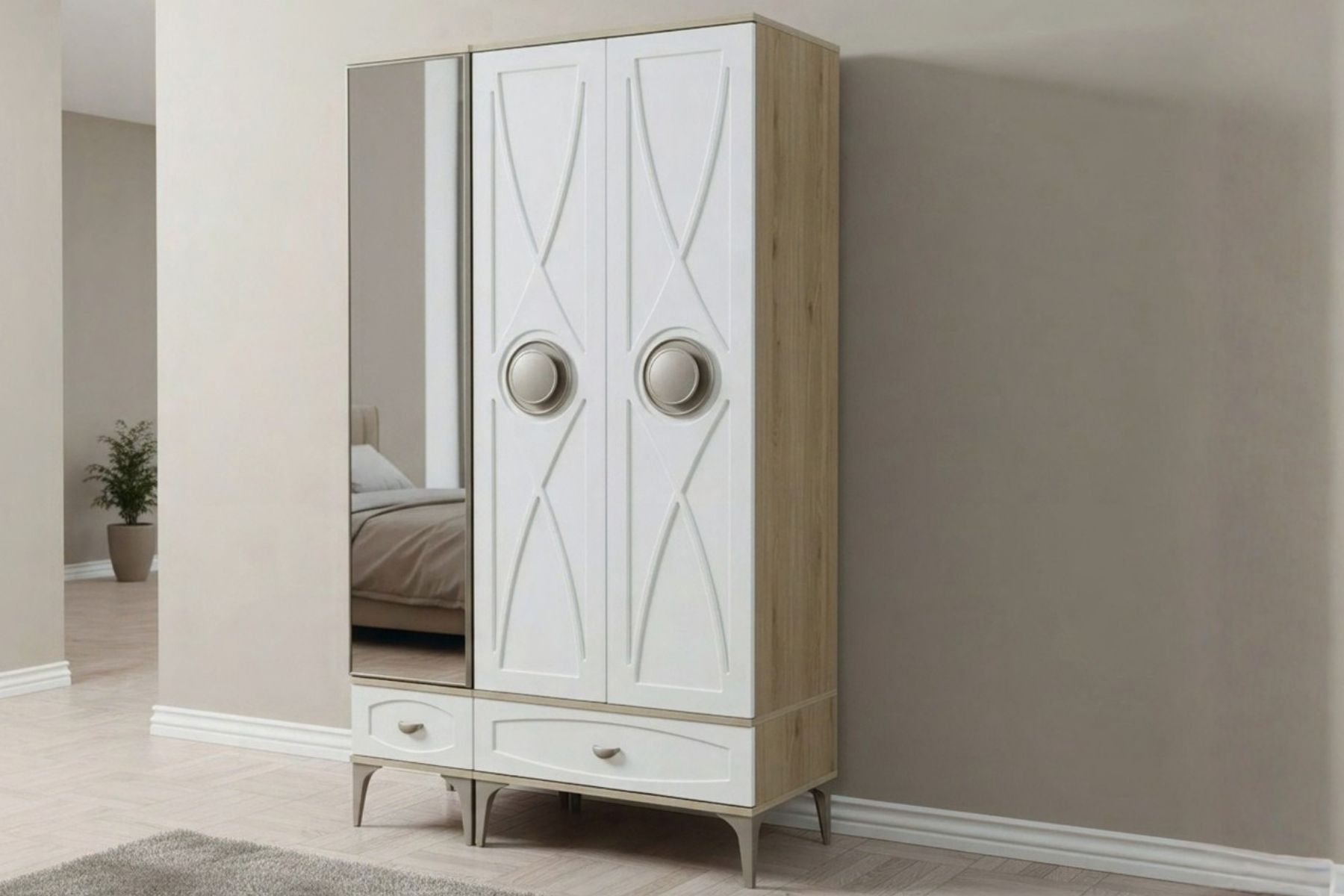 Preva Wood 3 Kapılı Aynalı Gardırop
