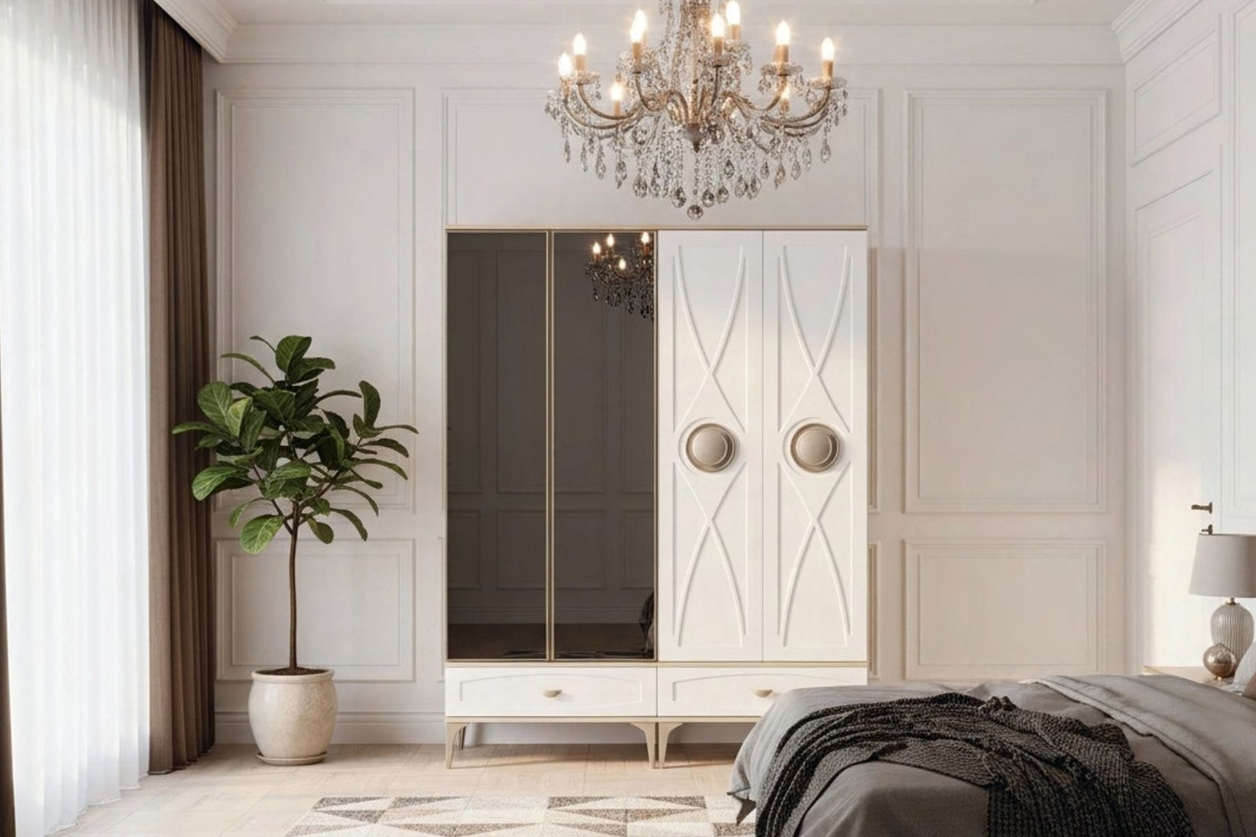Preva Wood 4 Kapılı Aynalı Gardırop