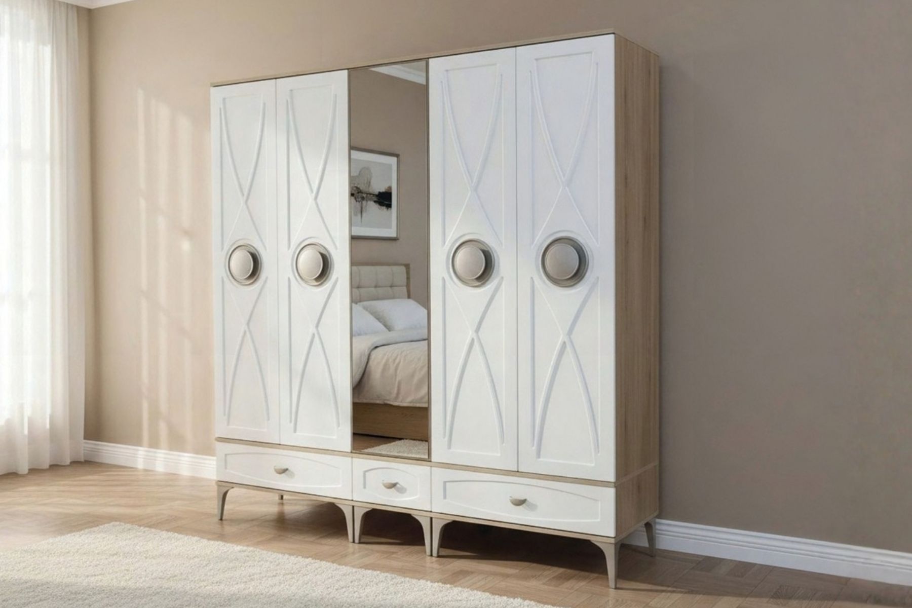 Preva Wood 5 Kapılı Aynalı Gardırop