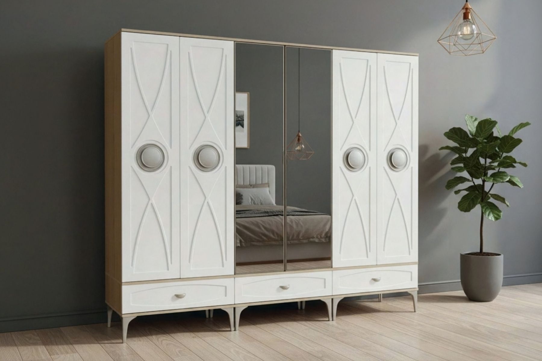 Preva Wood 6 Kapılı Aynalı Gardırop