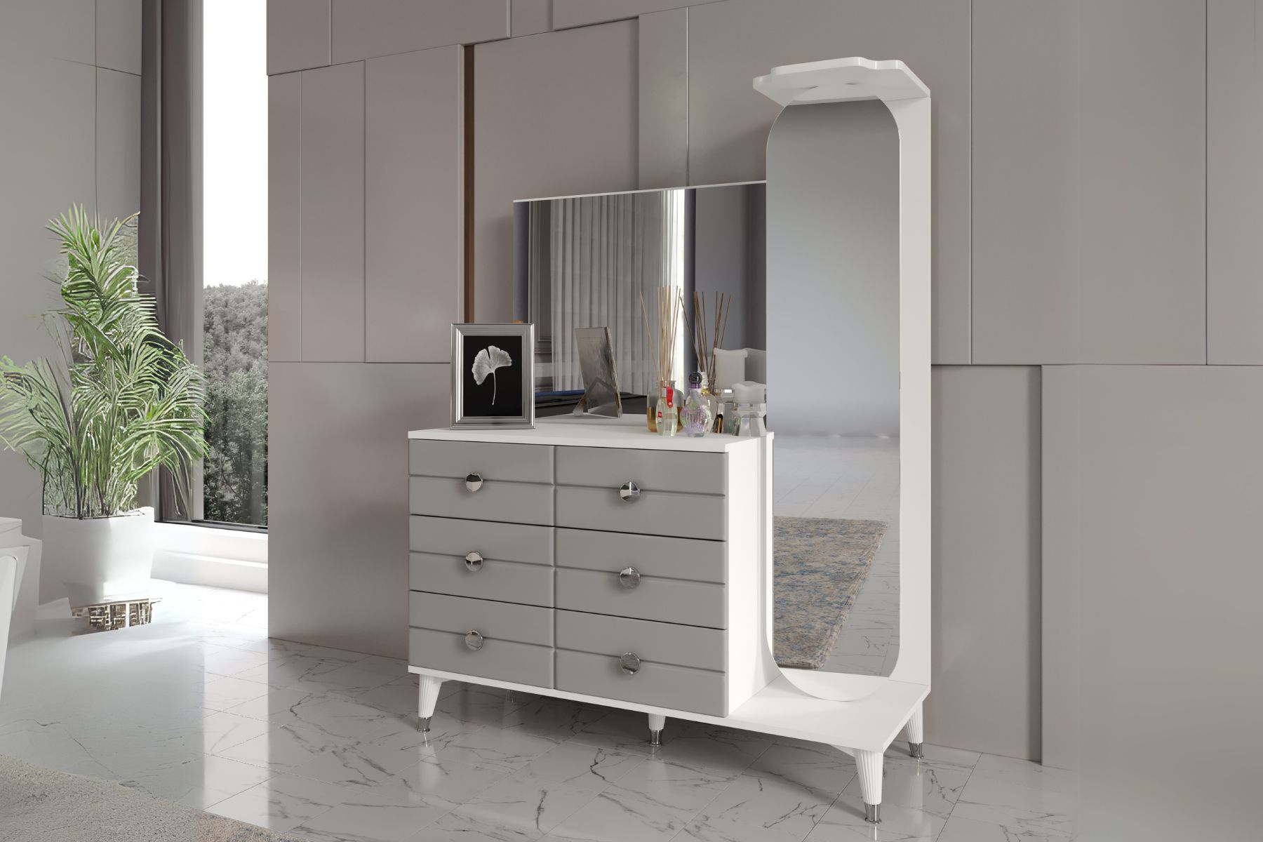 Tiron Grey Boy Aynalı Şifonyer