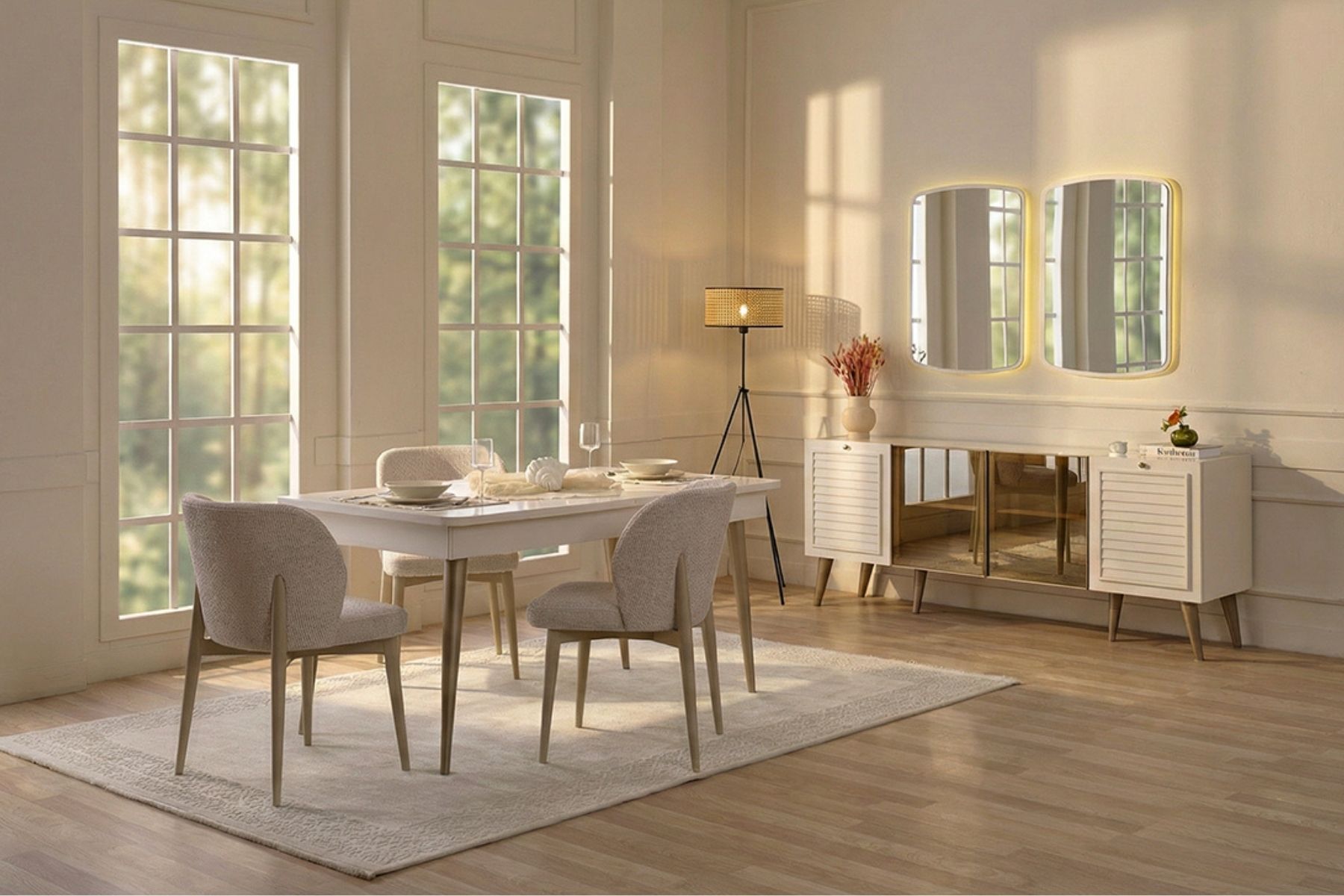 Hella  Reflekte Camlı Yemek Odası Takımı