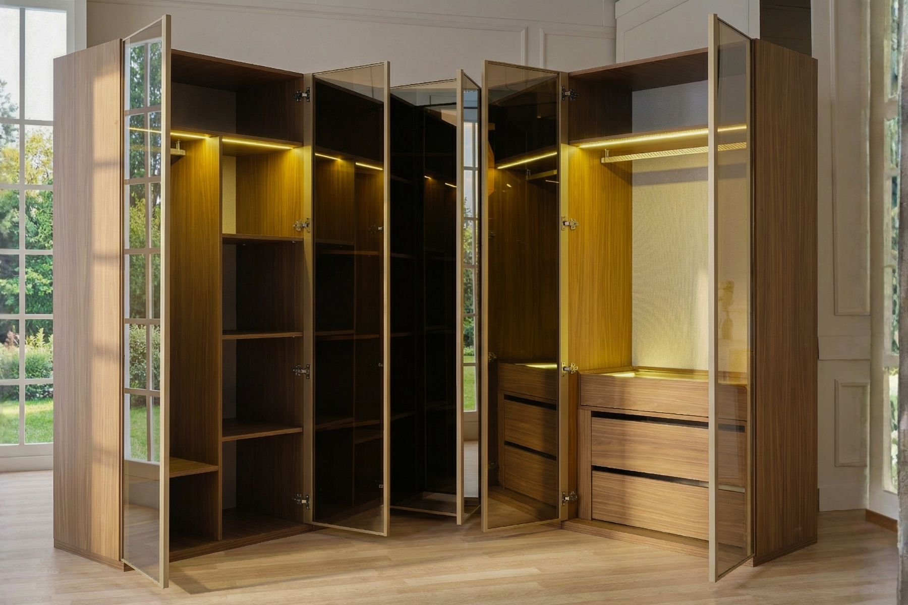 Vanta Reflekte Camlı Köşe Gardırop 