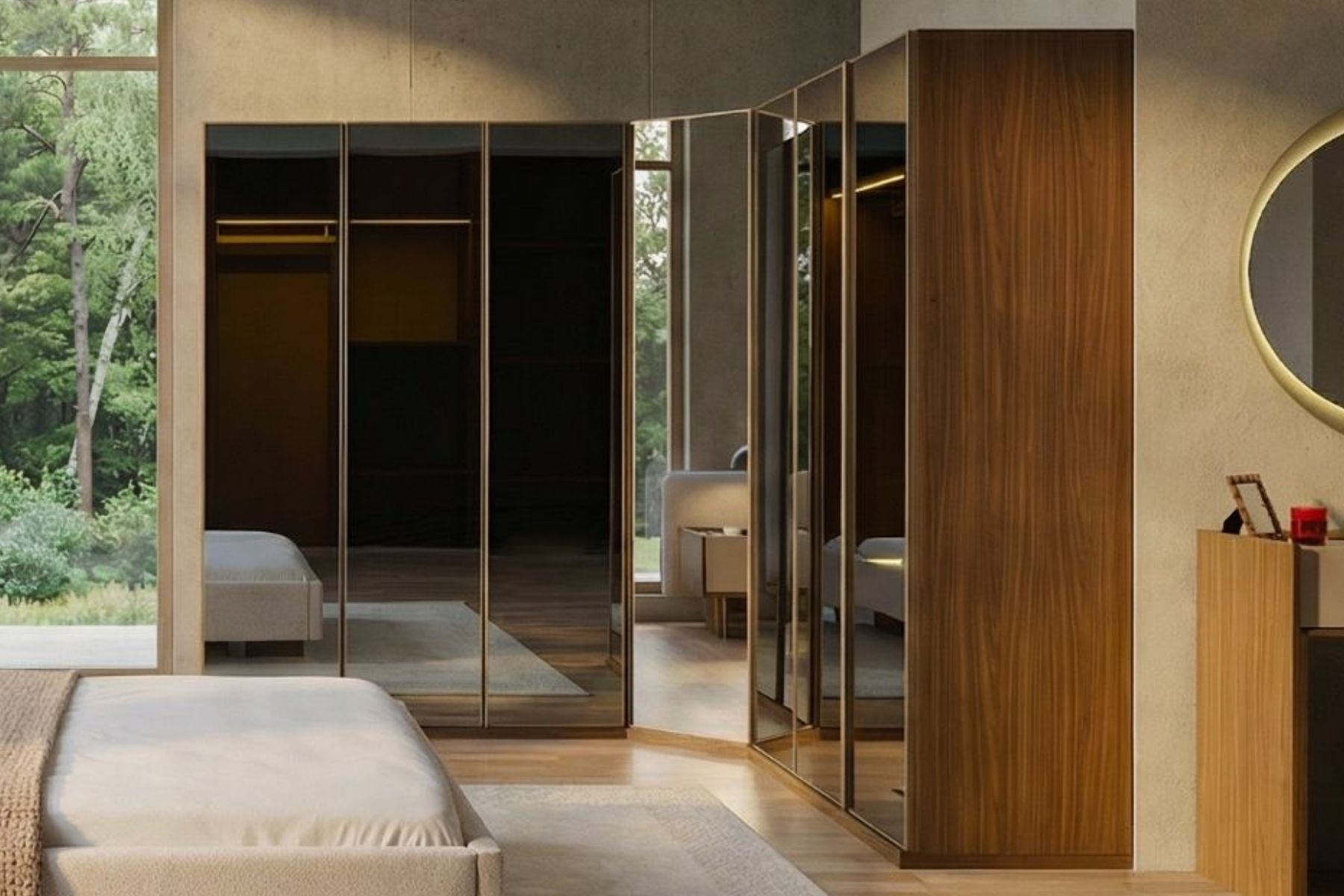 Vanta Reflekte Camlı Köşe Gardırop 