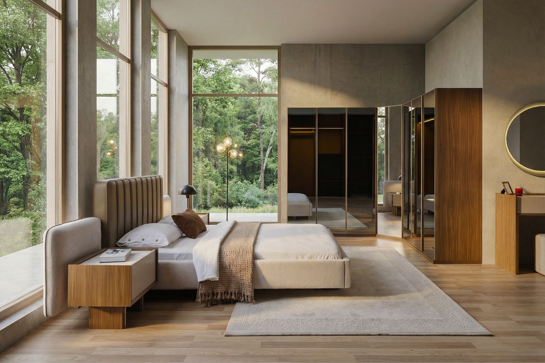 Vanta Reflekte Camlı Köşe Yatak Odası Takımı